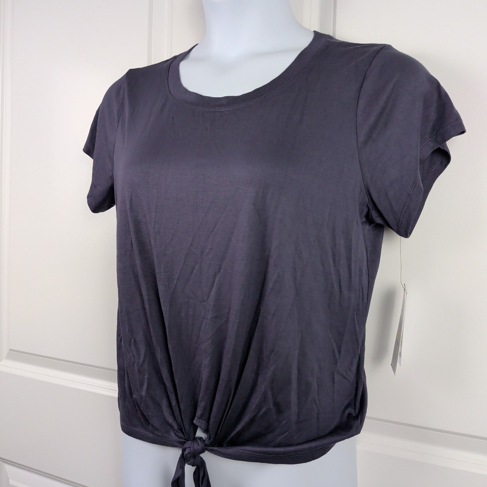 NWT Gaiam Uptown Lounge Tie Front Tee Womens Large Odyssey Gray Rayon Blend